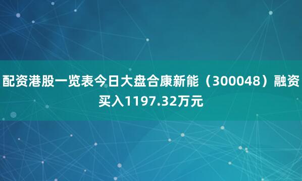 配资港股一览表今日大盘合康新能（300048）融资买入1197.32万元